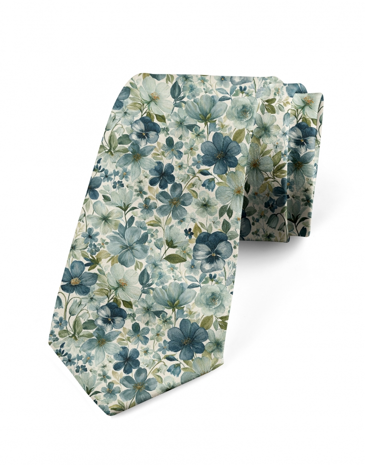 OMA - CRAVATE FLEURIE - TURQUOISE & SARCELLE