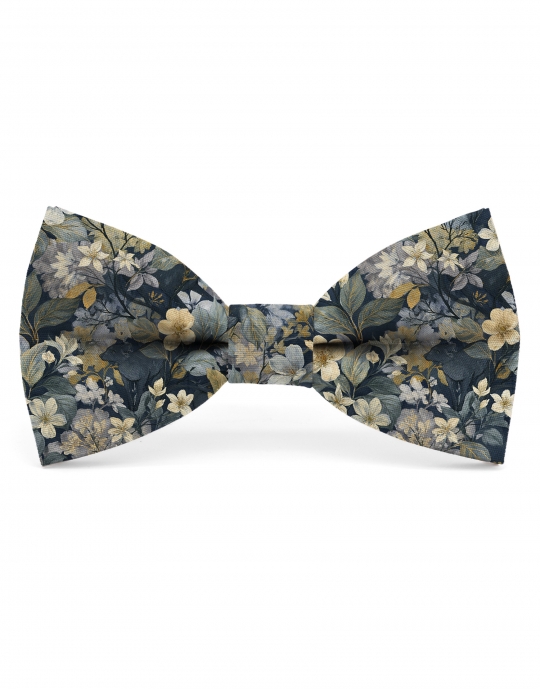 IWABE - FLORAL BOW TIE - CLASSIC - NAVY BLUE, BEIGE & LILAC