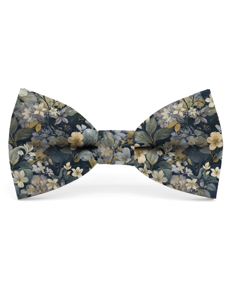 IWABE - FLORAL BOW TIE - CLASSIC - NAVY BLUE, BEIGE & LILAC