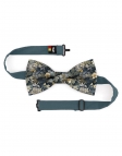 IWABE - NOEUD PAPILLON FLEURI - CLASSIC - BLEU MARINE, BEIGE & LILA