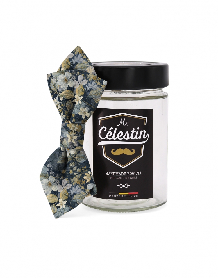 IWABE - FLORAL BOW TIE - DIAMOND - NAVY BLUE, BEIGE & LILAC