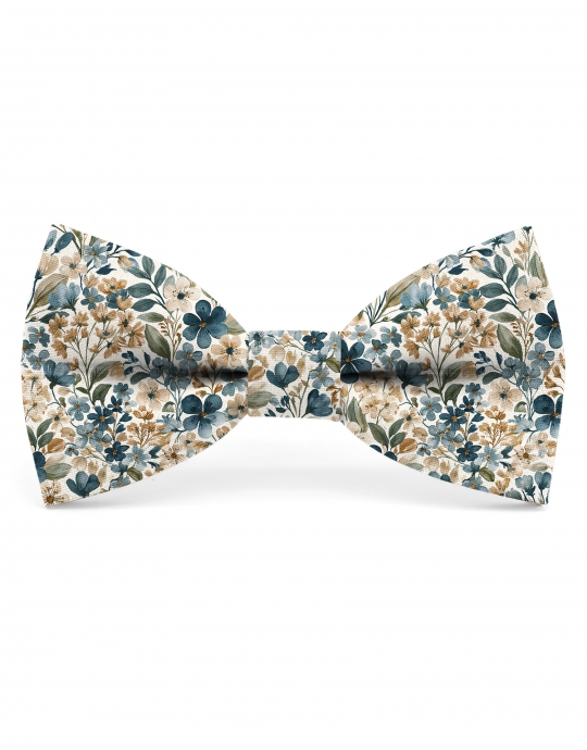 OSORE - FLORAL BOW TIE - CLASSIC - PETROL GREEN & HONEY BEIGE