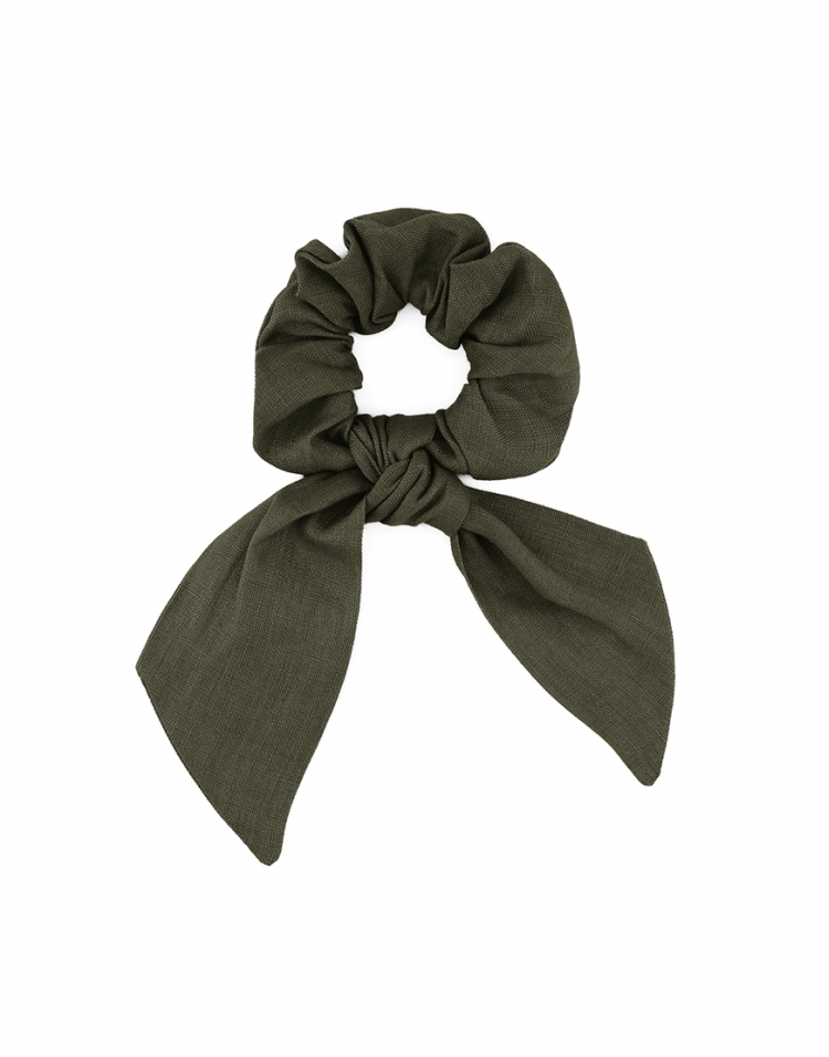 COUNTRY - SCRUNCHIE MET SJAAL - KAKI GROEN - LINNEN