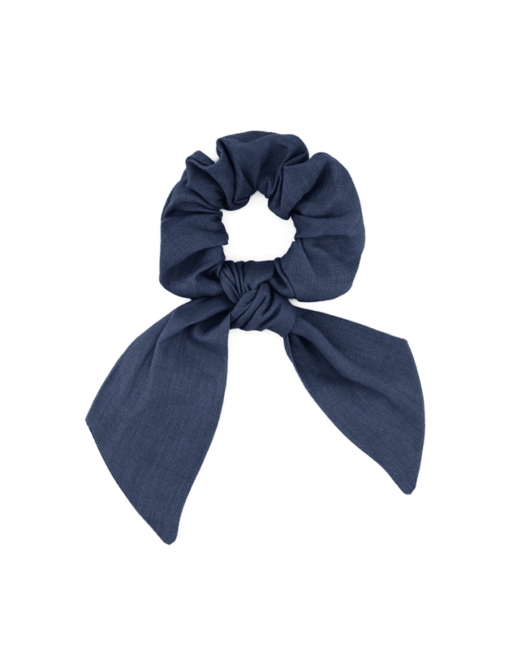 POUND - SCRUNCHIE MET SJAAL - STAAL BLAUW - LINNEN